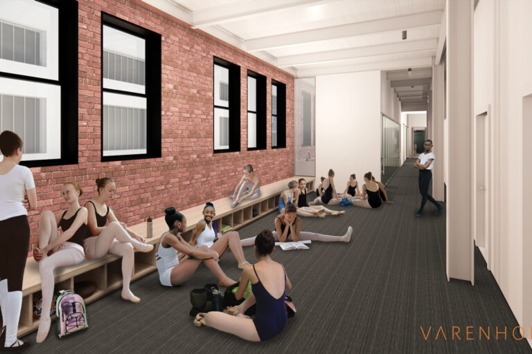 A rendering of a dancer's lounge