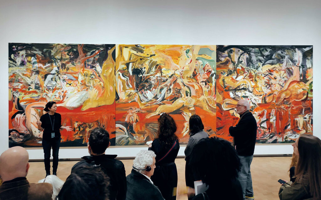 barnes_foundation_cecily_brown_exhibit_03082025_1 A woman explains a large painting to an audience