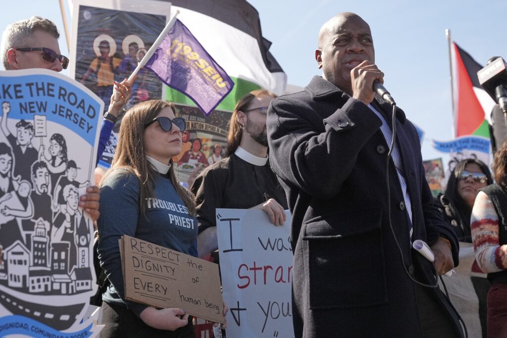 Migrant Detention Center Protest Ras Baraka addressing the crowd at a rally