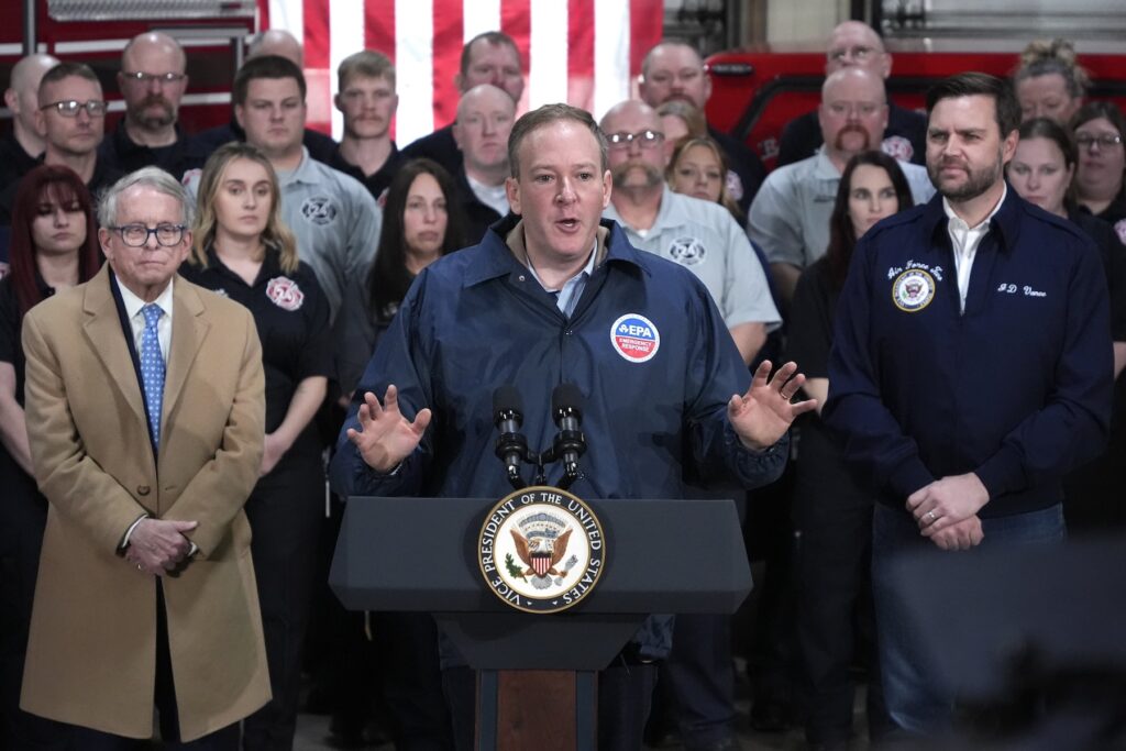 Trump EPA Environmental Protection Agency administrator Lee Zeldin, center, speaks