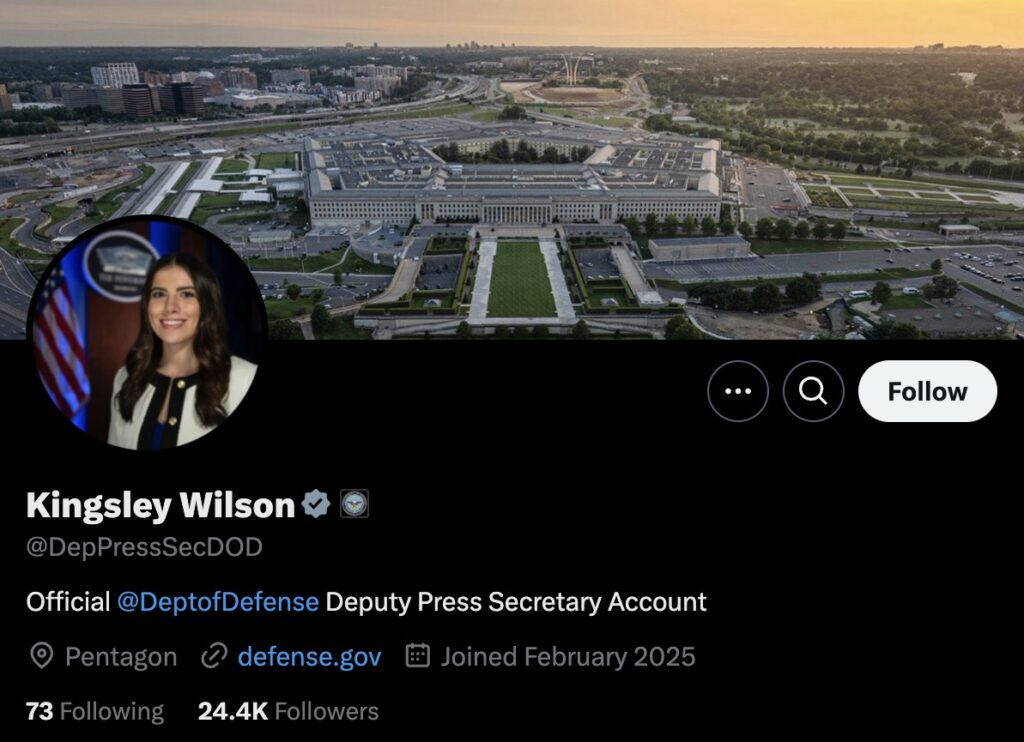 kingsley-wilson-npr-2025-03-07 A screenshot of Kingsley Wilson's official Department of Defense X account