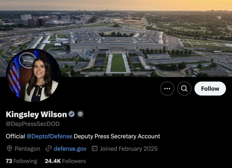 A screenshot of Kingsley Wilson's official Department of Defense X account