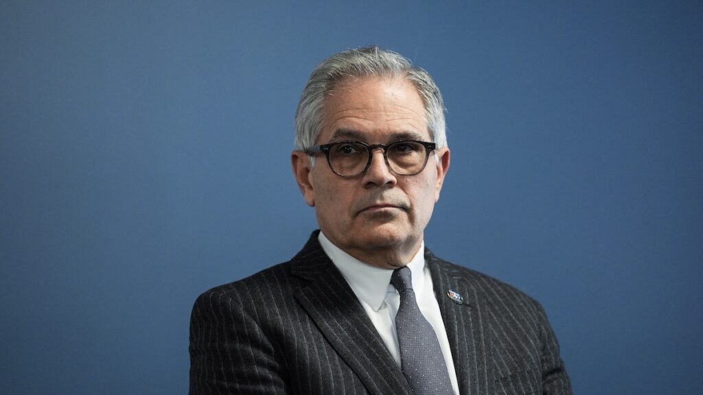 Philadelphia District Attorney Larry Krasner takes part in a news conference in Philadelphia, Monday, March 11, 2024.
