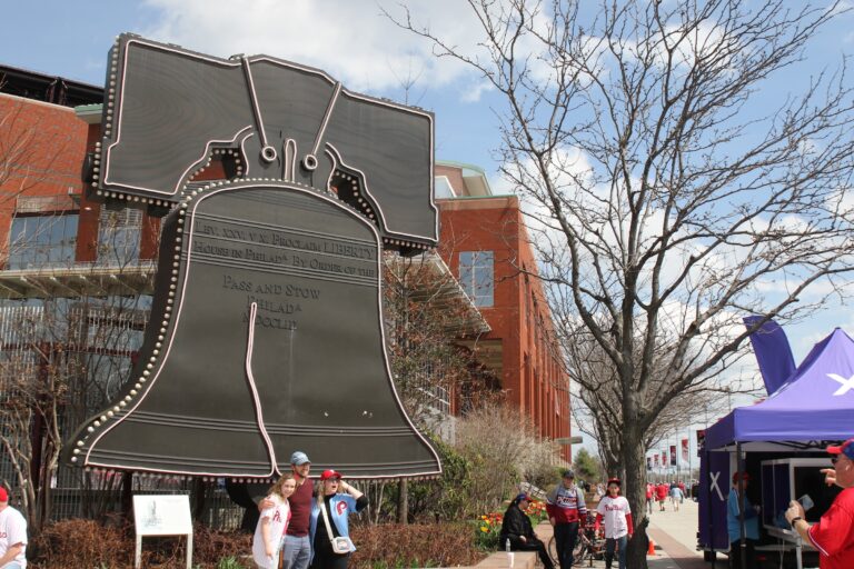 A plaque of the liberty bell outside the stadium