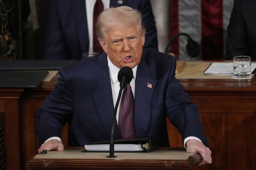 President Donald Trump addresses a joint session of Congress in the House chamber at the U.S. Capitol in Washington, Tuesday, March 4, 2025.