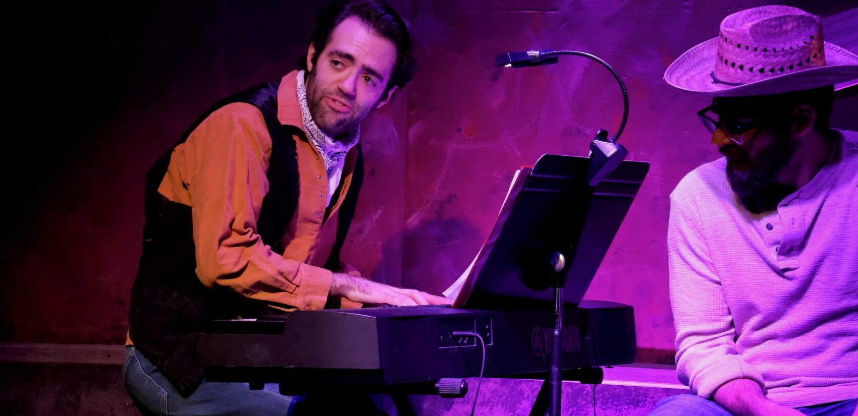Scott Berkowitz (left) sings Prince Hal's famous soliloquy