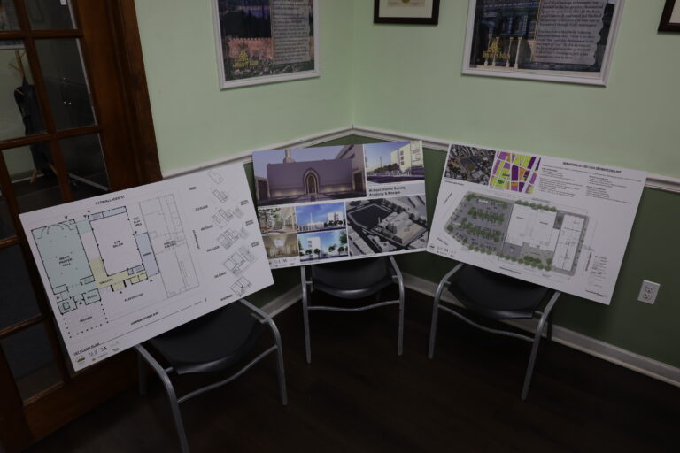 Posters showing plans for building upgrades