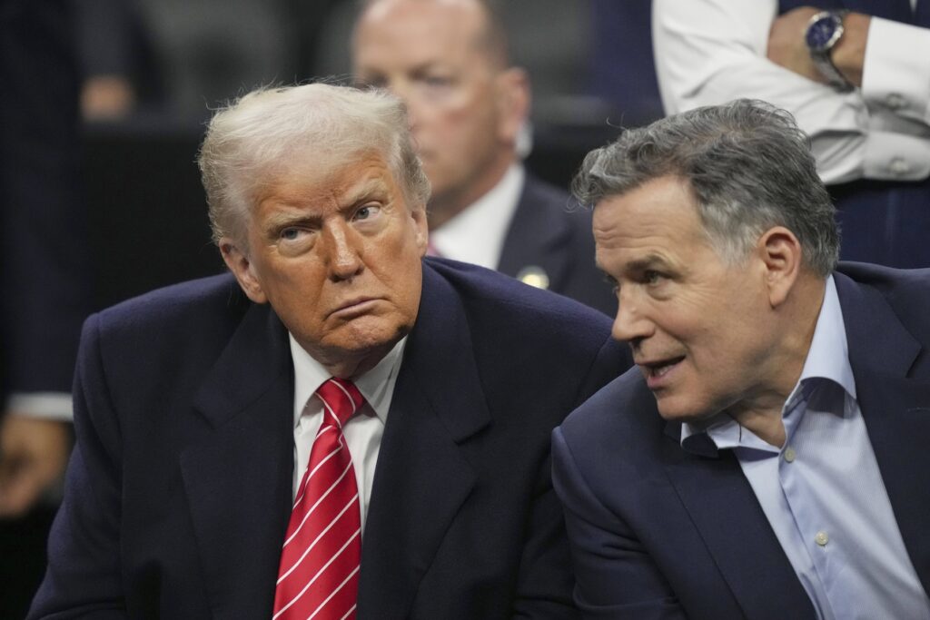 NCAA Championships Wrestling President Donald Trump, left, and Sen. Dave McCormick