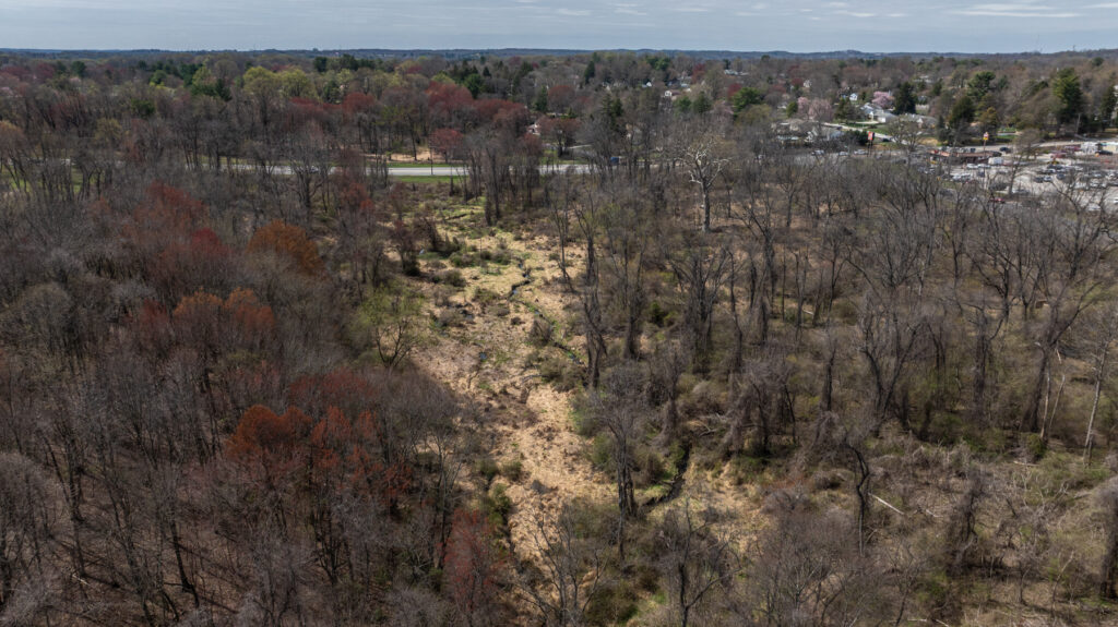 an aerial view of the Delco Woods property
