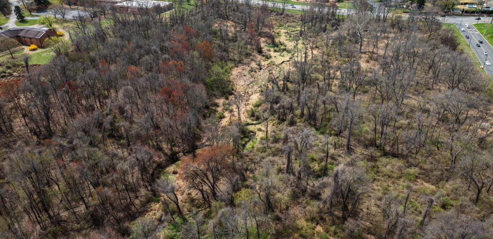 an aerial view of the Delco Woods property