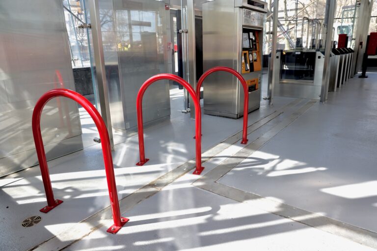 bike racks inside the new station