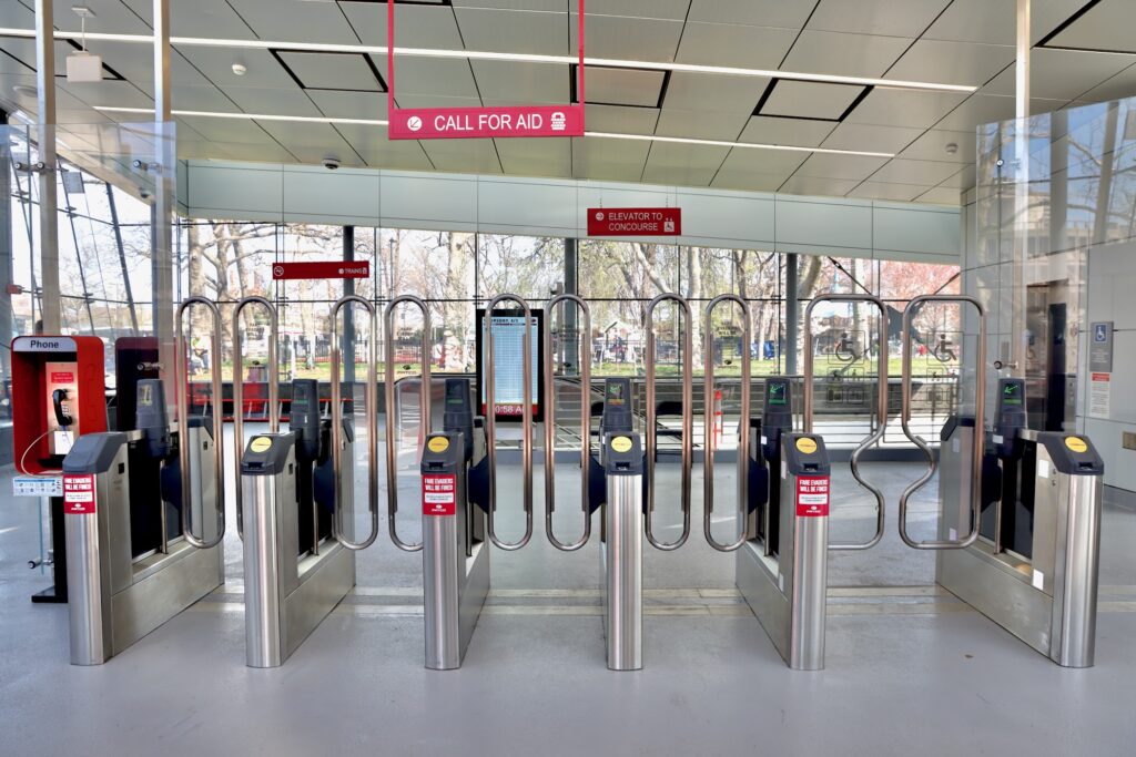 turnstiles at the train station