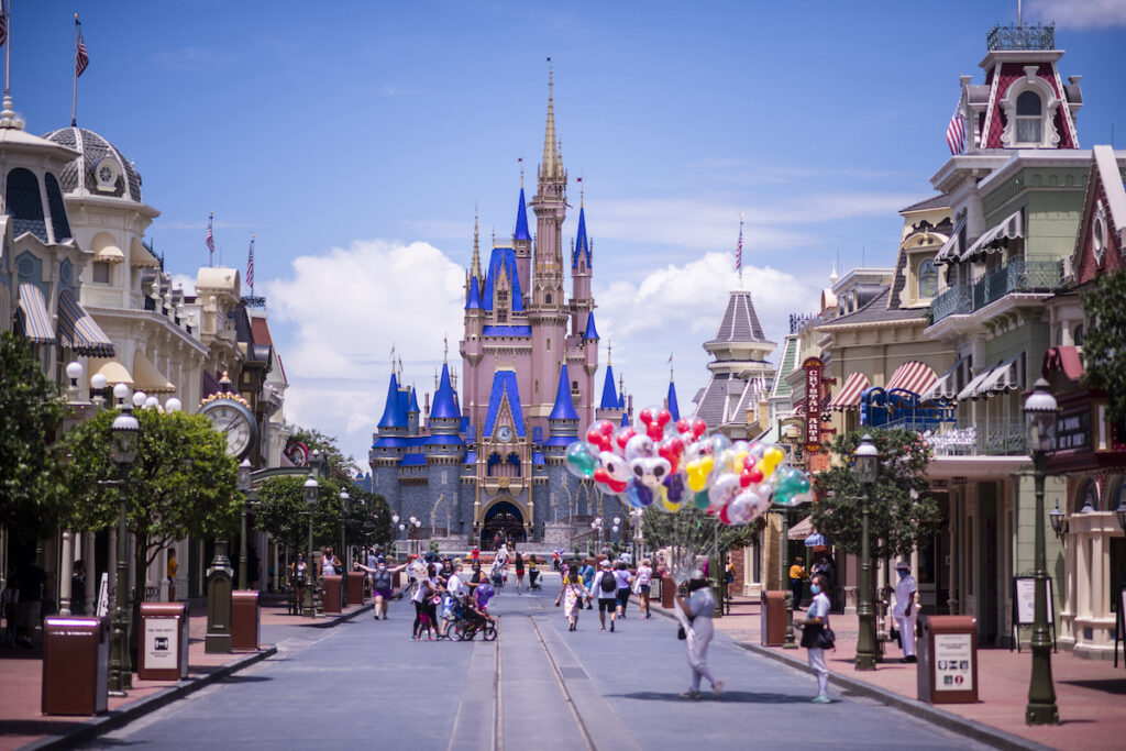 Disney World Stock Cinderella Castle and Main Street, U.S.A. are seen at Walt Disney World Resort's Magic Kingdom on Wednesday, August 12, 2020, in Lake Buena Vista, Fla. (Photo by Charles Sykes/Invision/AP)