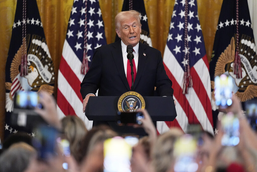 Trump’s Tariffs World Cup Olympics Trump speaking to the press