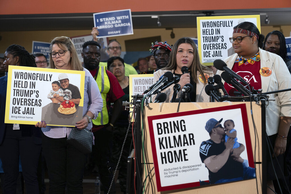 APTOPIX Maryland Deportation Error Jennifer Vasquez Sura, the wife of Kilmar Abrego Garcia of Maryland, speaks at a news conference