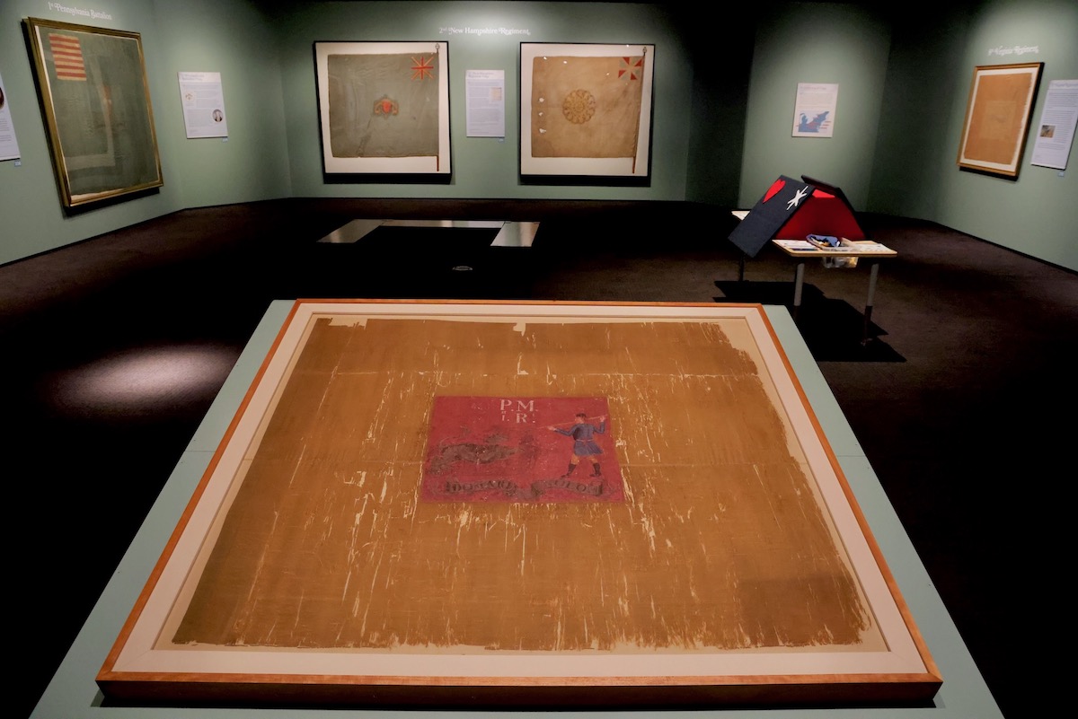 Displays of Revolutionary War flags at the Museum of the American Revolution