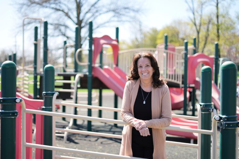 Jane Gaudreau poses for a photograph at Archbishop Damiano School in Westville, New Jersey