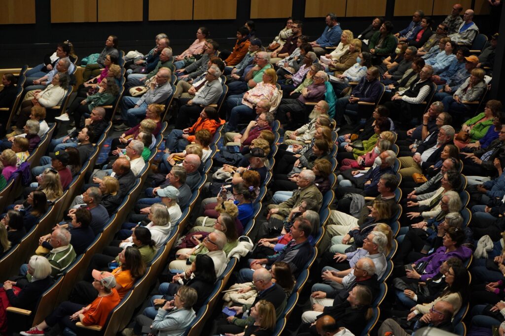 Rep-Madeleine-Dean-town-hall-2025-04-17-3 Attendees are seen overhead at U.S. Rep. Madeleine Dean's town hall in Blue Bell, Pennsylvania