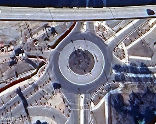 An overhead shot of a roundabout