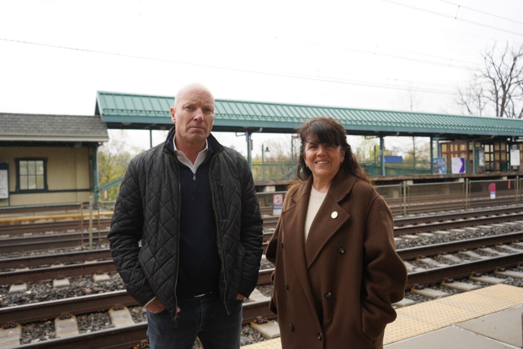 Wayne Business Association President Ken Kearns and state Rep. Lisa Borowski say proposed SEPTA cuts to the Paoli_Thorndale line would have negative economic impact for the region Ken Kearns and Lisa Borowski posing on the platform at at the train station