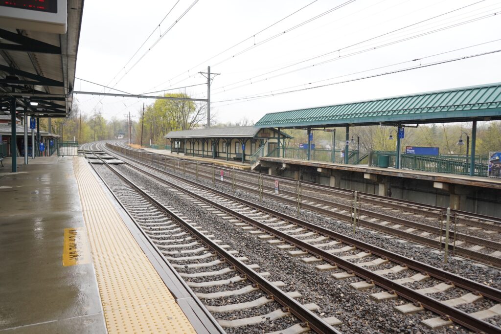 Train tracks seen from the platform at Wayne station