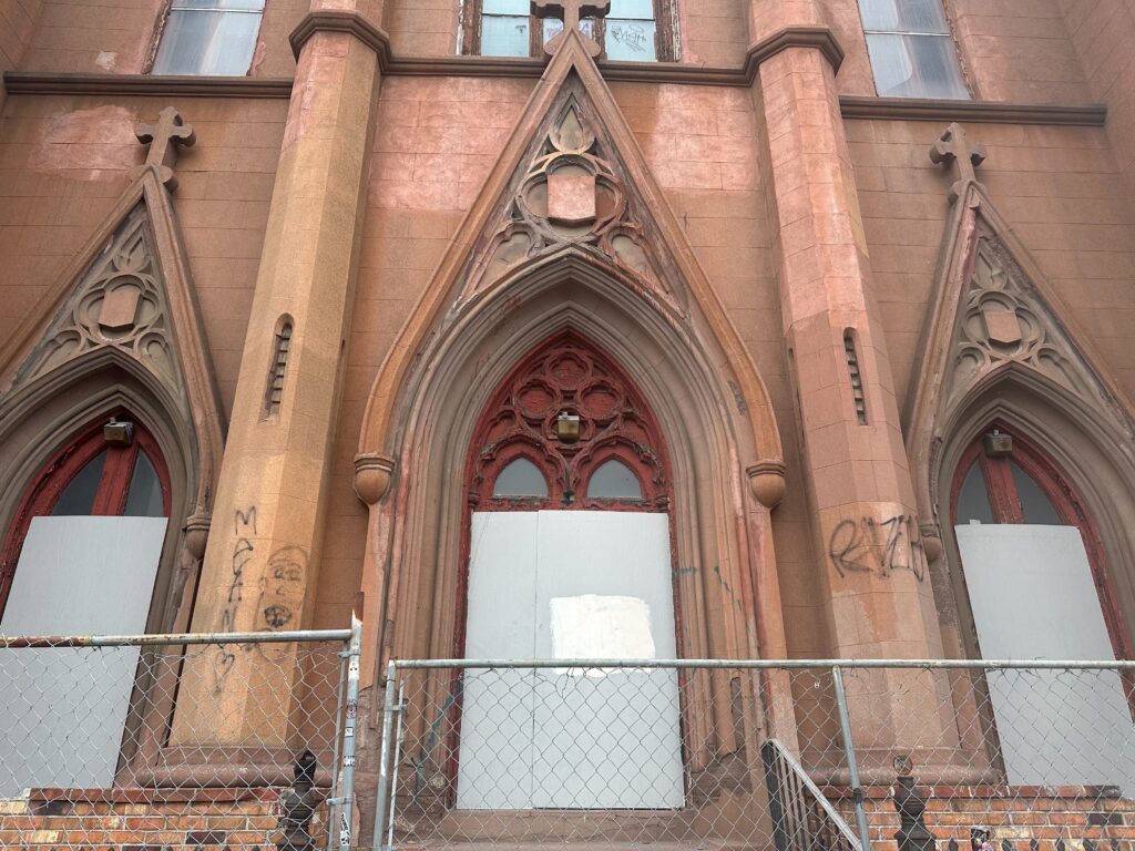 church-of-the-assumption-2025-04-02-1 The front door of the historic Church of the Assumption