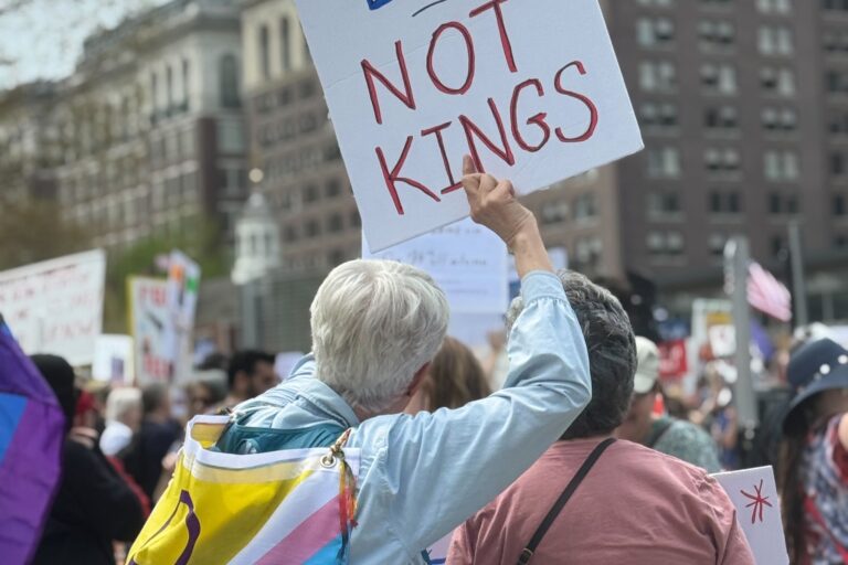 A sign at a Trump protest in Philadelphia reads 