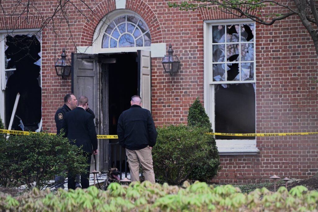 Pennsylvania Governor-Arson Police outside the home, the morning after the fire
