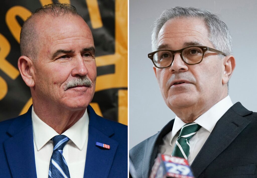 krasner-dugan-forum a combination photo of Patrick Dugan and Larry Krasner