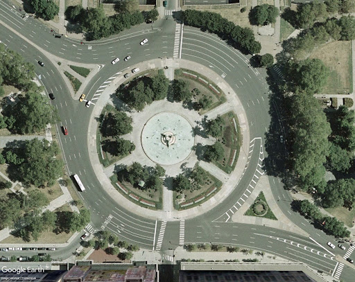 An overhead shot of a roundabout