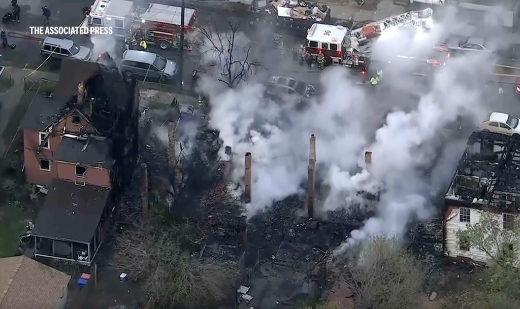 millville-fire-ap-2025-04-10 Aerials of fire-damaged houses