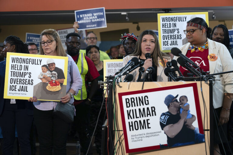 Jennifer Vasquez Sura, the wife of Kilmar Abrego Garcia of Maryland, speaking at news conference