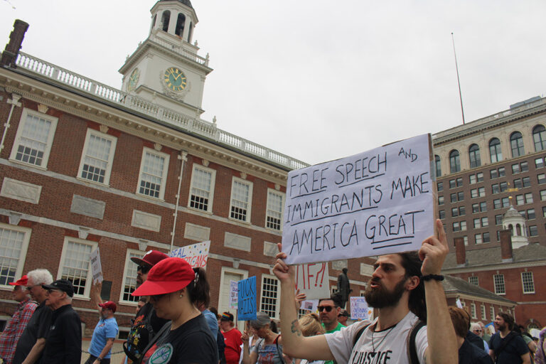 Protesters gather in Philadelphia for a “No Kings” 50501 rally against the Trump administration