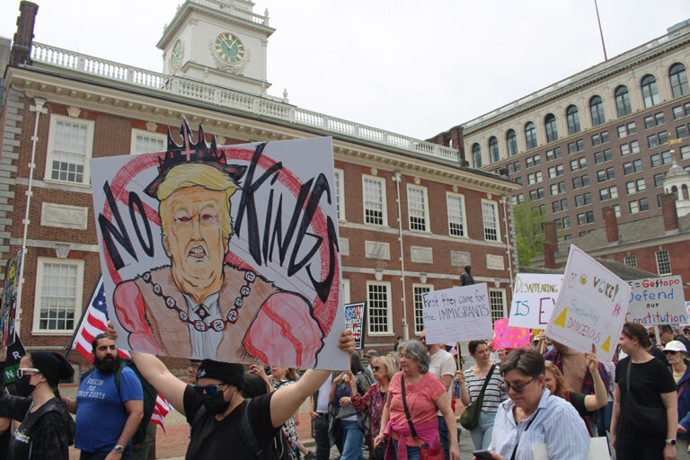 Protesters gather in Philadelphia for a “No Kings” 50501 rally against the Trump administration