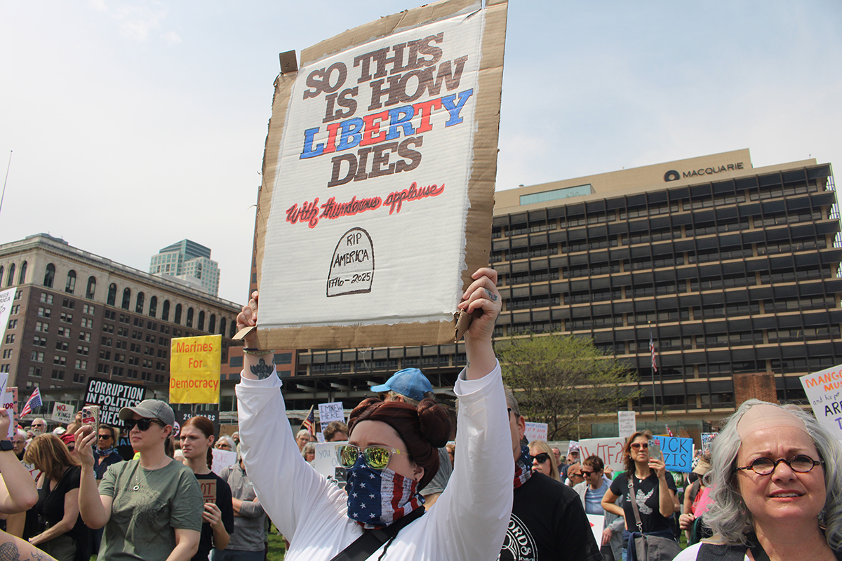 Protesters gather in Philadelphia for a “No Kings” 50501 rally against the Trump administration