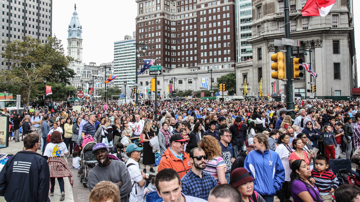 a crowd at Logan Square