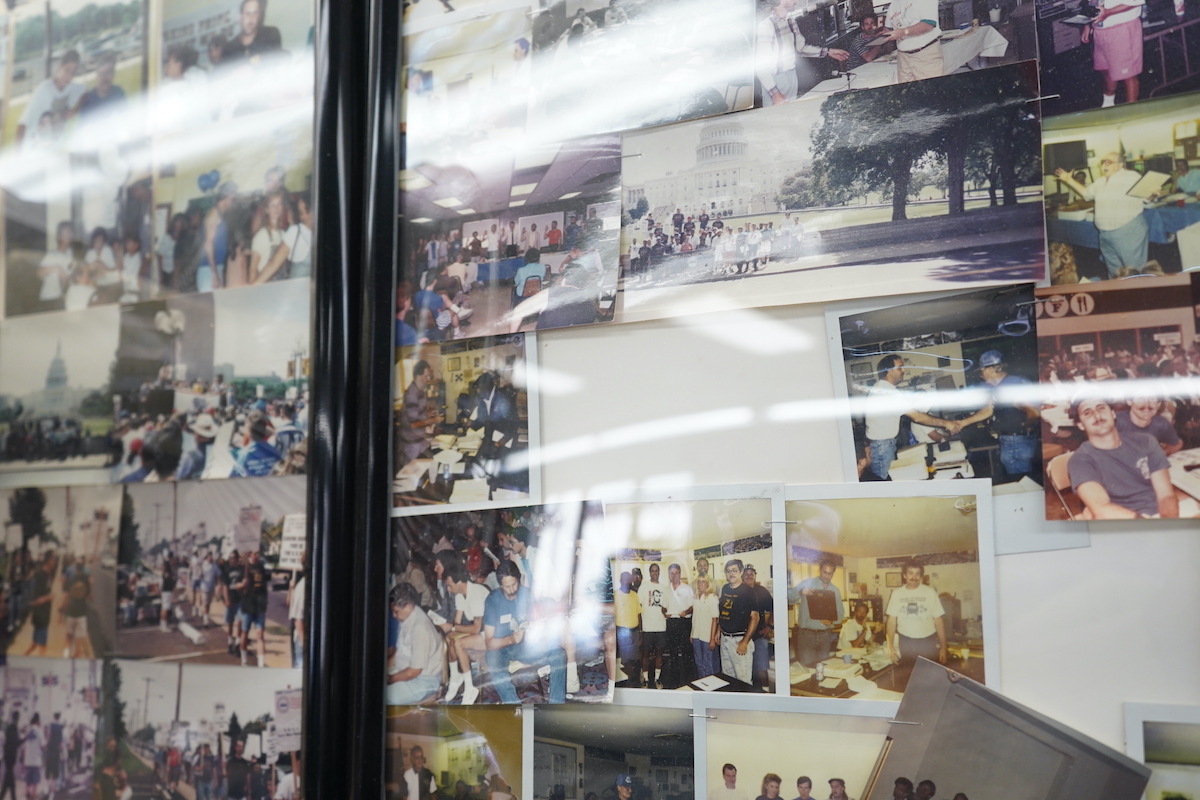 Old photographs of the Philadelphia BMC Local 7048 members cover the walls of the union office