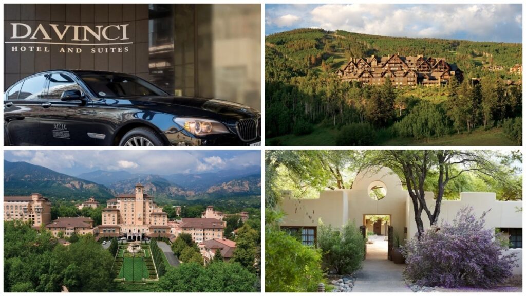 4 different hotels shown in a combined photo