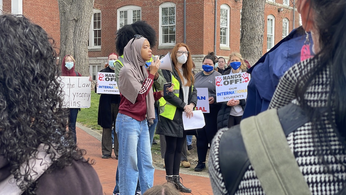 State Rep. Madinah Wilson-Anton speaking at Univ of Del student rally