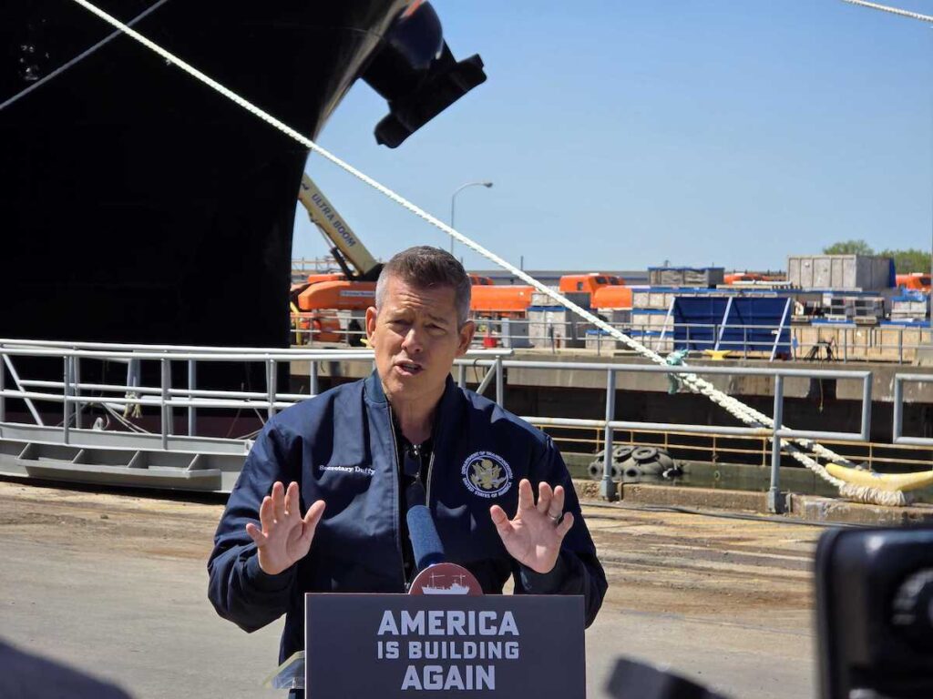 us-shipyard-employment-effort-TM-042825-04 U.S. Transportation Secretary Sean Duffy at the Philly Shipyard