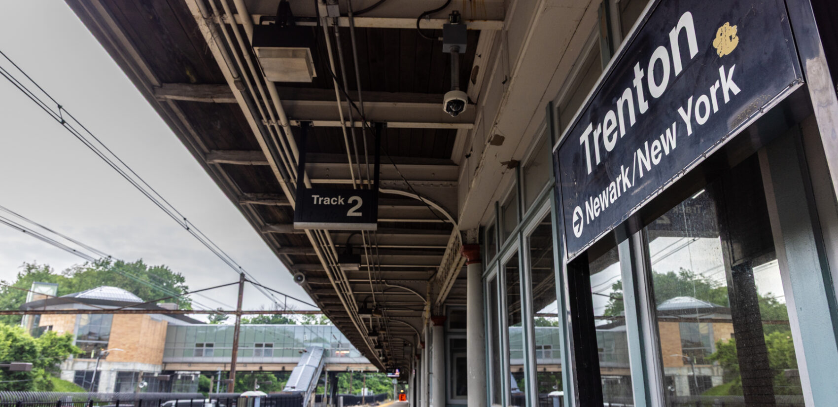 An empty train platform at the Trenton Transit Center