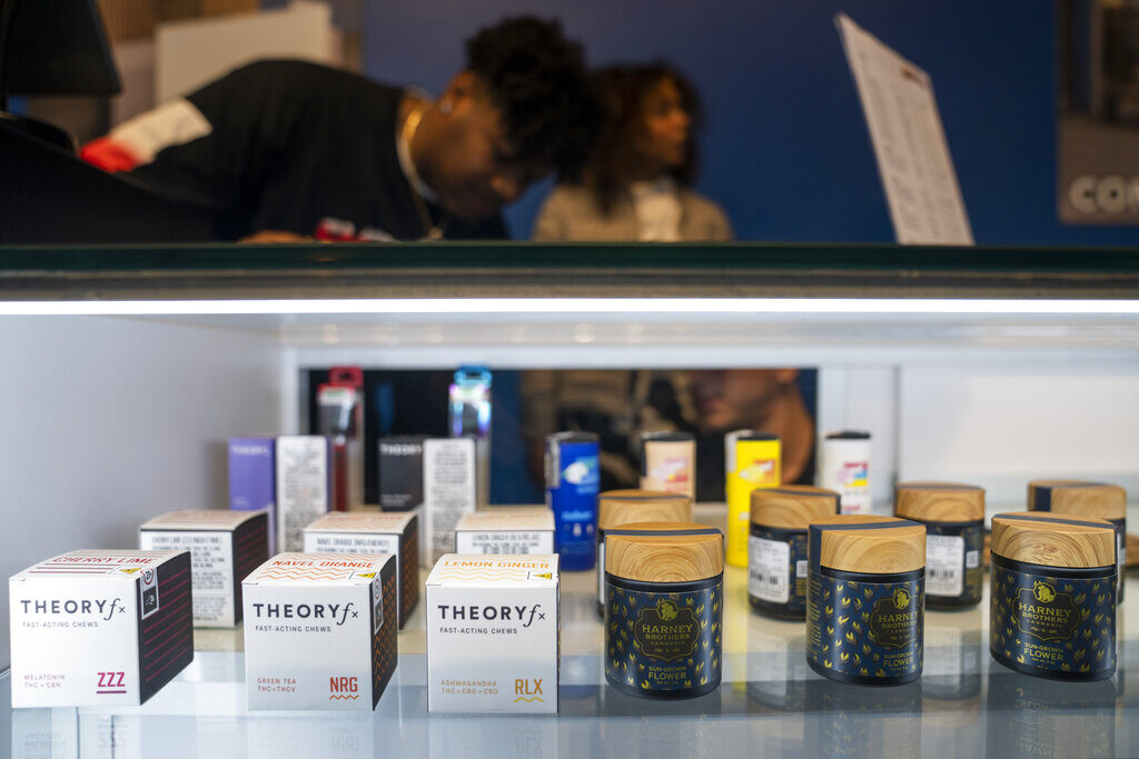 Edible and smokable cannabis is displayed for sale in the "pop up" location of Smacked, Tuesday, Jan. 24, 2023, in New York.