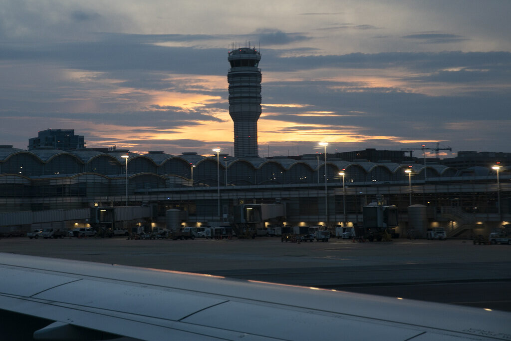Aircraft Down Traffic Control Tower FILE - In this photo taken from the window of an American Airlines aircraft, the Air Traffic control tower at Ronald Reagan Washington National Airport is shown, June 7, 2021, in Arlington, Va. (AP Photo/Jenny Kane, File)