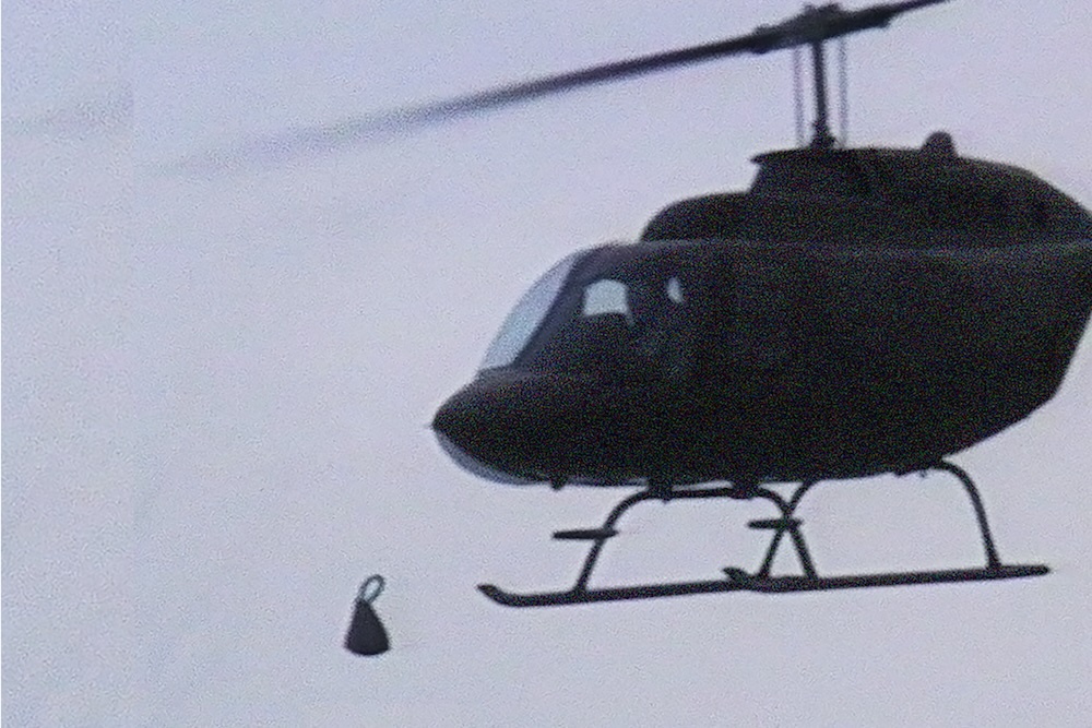 Helicopter for MOVE bombing During the MOVE bombing in Philadelphia on May 13, 1985, a Pennsylvania State Police helicopter, flown by Philadelphia Police Department aviators, was used to drop an explosive device on the MOVE house.