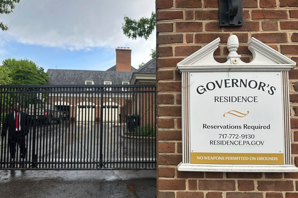 Pennsylvania Governor Arson A sign at the entrance to the Pa. Governor's residence
