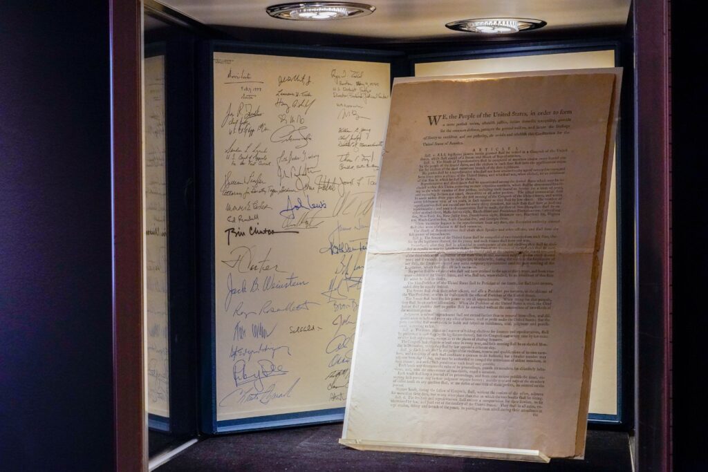 United-States-Constitution-first-printing A first printing of the United States Constitution is displayed at Sotheby's auction house