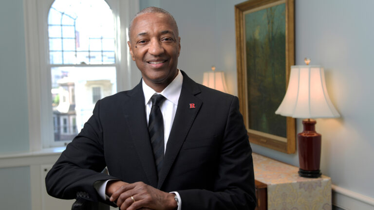 the new Rutgers University president, William Tate IV, smiles