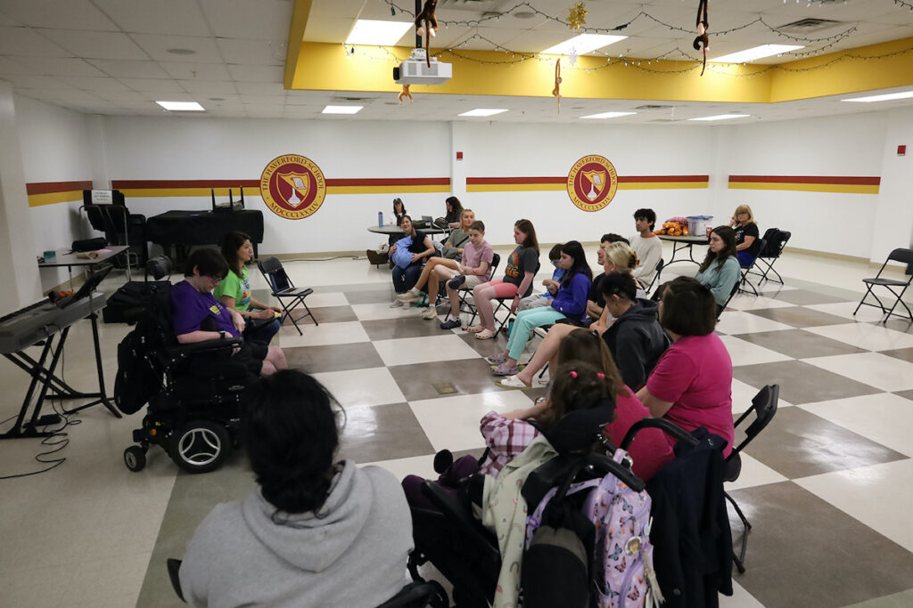 Maria Carfetti talks with students enrolled in the Haverford School for the Acting Without Boundaries