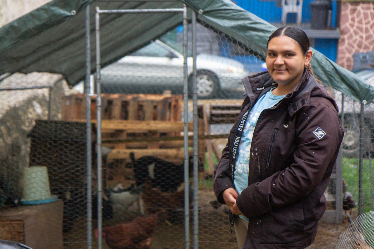 Maria Alaya on chicken farm in Philadelphia