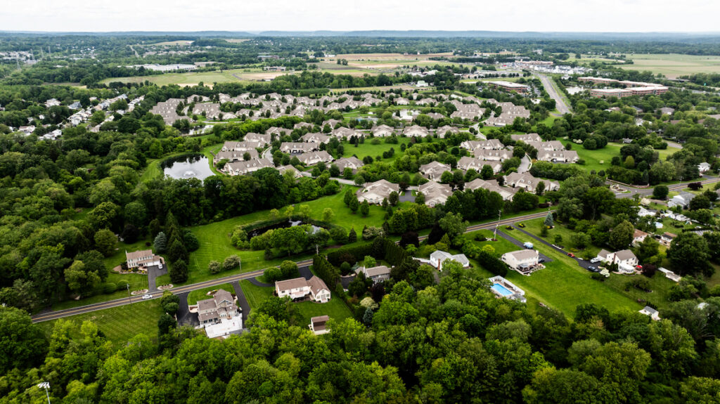 Homes in Bucks County, Pa. (Kimberly Paynter/WHYY) Bucks County aerial view